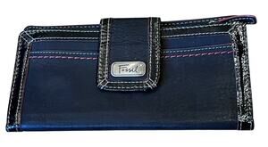 Fossil Wallet Black & Red Leather Bifold Snap Flap Checkbook Slot Credit Cards